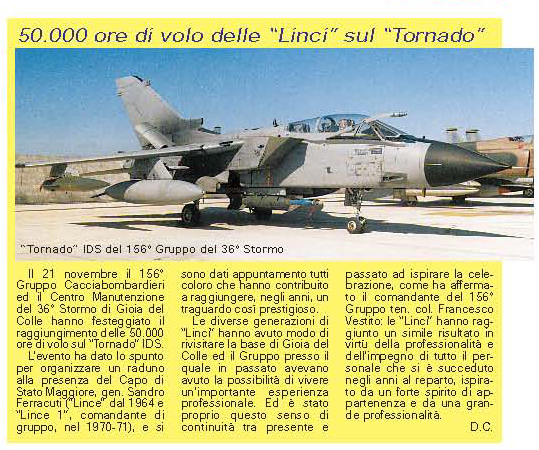 50000 ore di volo delle Linci sul Tornado