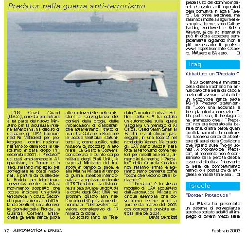 Predator nella guerra antiterrorismo