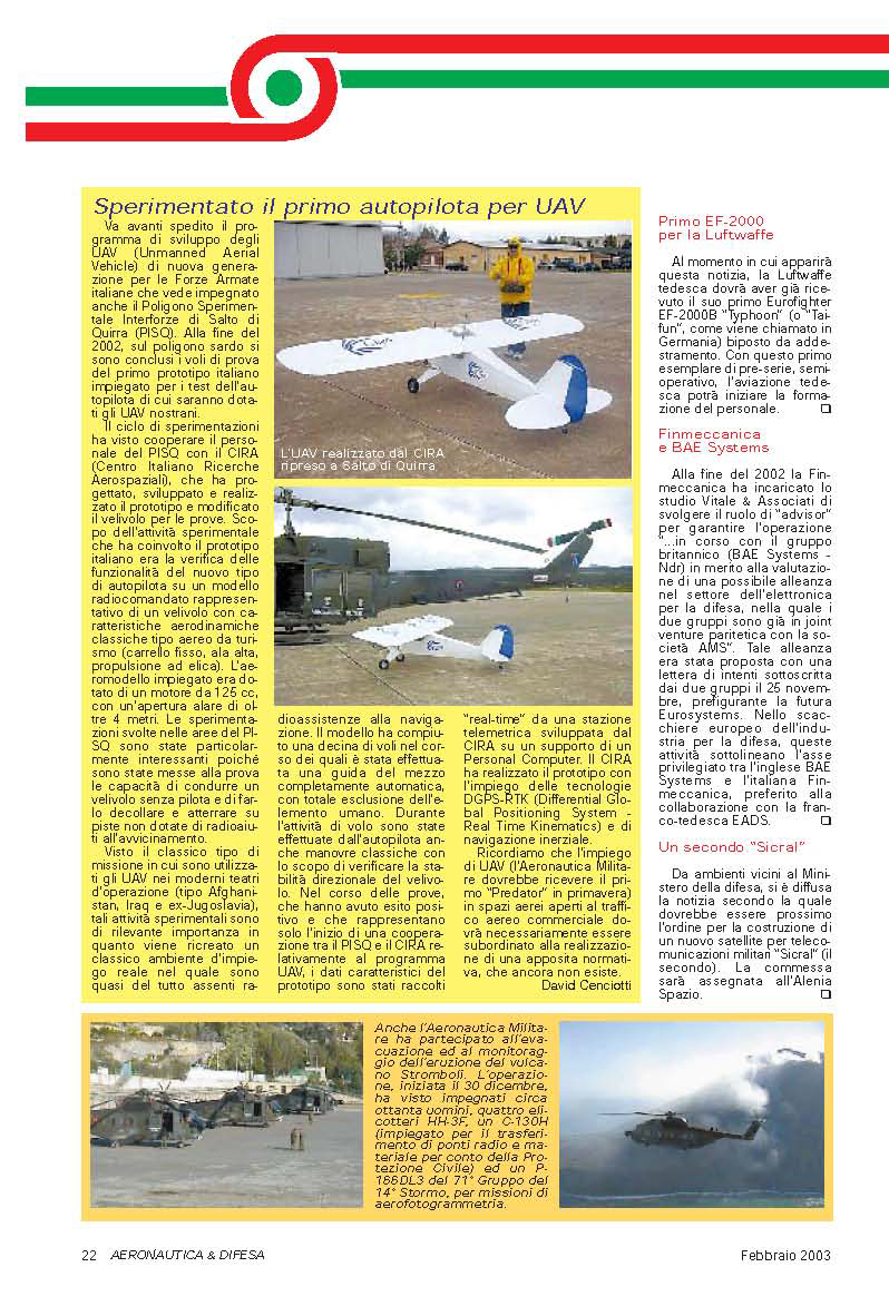 Sperimentato il primo autopilota per UAV