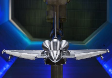 Typhoon model with conformal fuel tanks in the BAE Systems wind tunnel