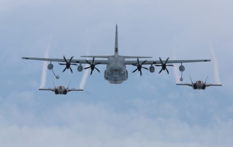 KC-130 performs mid-air refueling over Beaufort