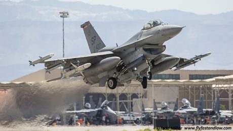 F-16CM 480th FS, Spangdahlem, Germany departs Nellis AFB on Red Flag 15-3 sortie.
