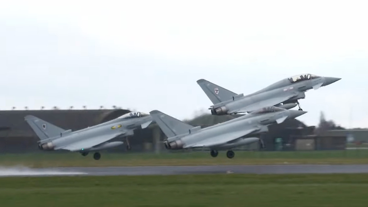 Video Shows RAF Typhoons Performing Rare Triple Formation Take Off