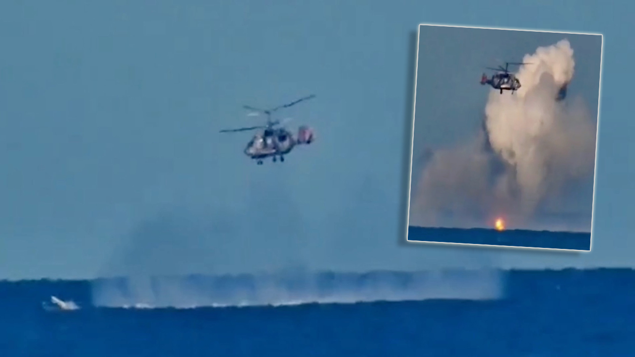 Crazy Footage Shows Russian Helicopter Destroying Ukrainian Drone Vessel Carrying R-73 Missile