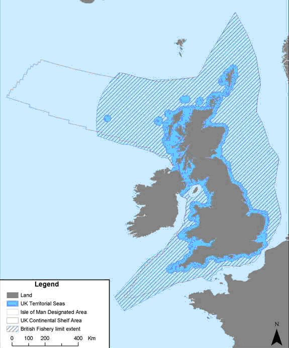 A practical example of the UK Sovereignty above it territorial sea and its airspace (respectively in light blue and grey color).