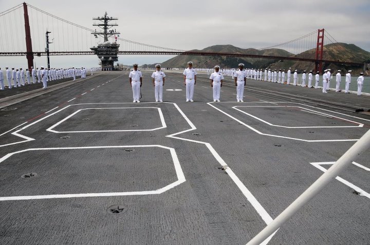Photo: The USS Nimitz passing under the Golden Gate bridge ...