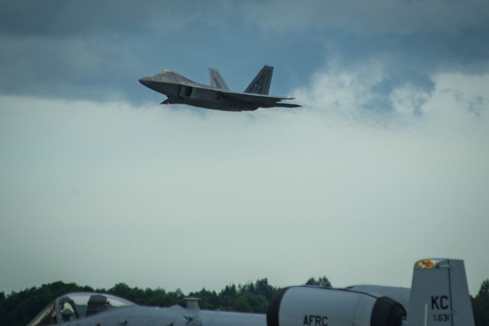 An F-22 Raptor takes off from Ämari Air Base, Estonia, Sept. 4, 2015, following a brief forward deployment. The F-22s have previously deployed to both the Pacific and Southwest Asia for Airmen to train in a realistic environment while testing partner nations' ability to host advanced aircraft like the F-22. The F-22s are deployed from the 95th Fighter Squadron at Tyndall Air Force Base, Florida. The U.S. Air Force routinely deploys aircraft and Airmen to Europe for training and exercises. (U.S. Air Force photo/ Tech. Sgt. Ryan Crane)