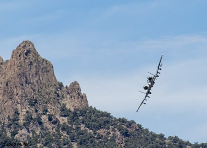 A-10C of the 66 WPS, Nellis AFB turns away from Keno Airfield on the NTTR during JFEX. The A-10C offered close air support in the immediate victinity of the airfield during the Joint Forcible Entry Exercise (June 2016).