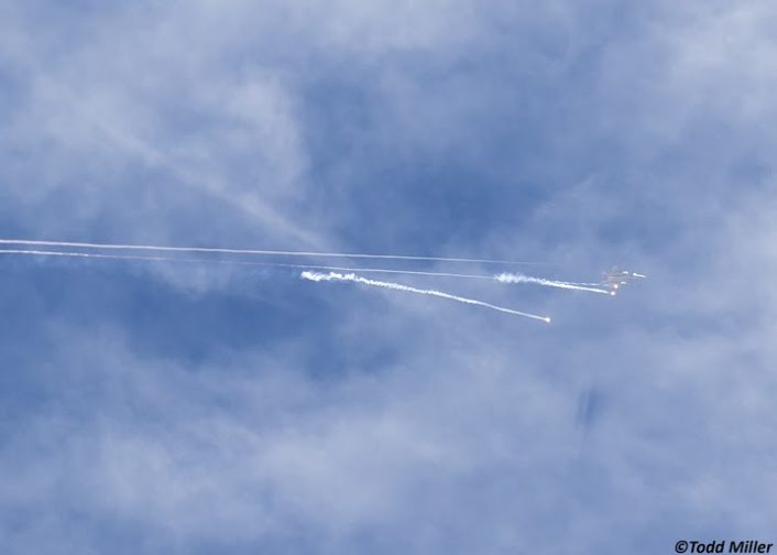 F-15C of the 433 WPS launches flares while providing Defensive Counter Air over Keno airfield on the NTTR during JFEX (June 2016).