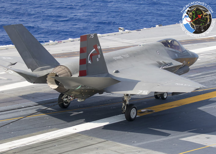F-35C from VX-23 "Salty Dogs" arrested landing, during DT-III on the USS George Washington (CVN-73) August 15, 2016.