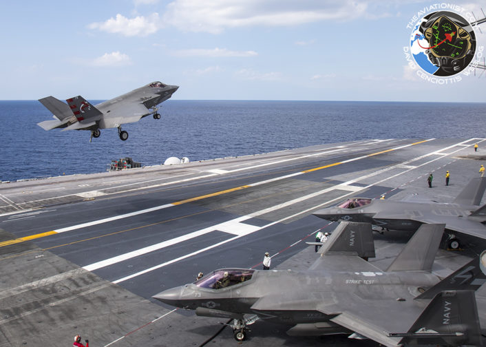F-35C from VX-23 "Salty Dogs" executes a last second wave-off with F-35Cs from VX-23 and VFA-101 "Grim Reapers" in background. During DT-III on the USS George Washington (CVN-73) Monday, August 15.