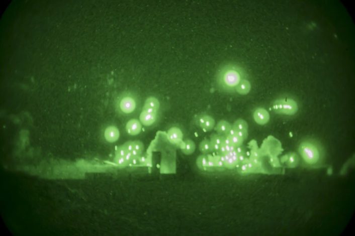 U.S. Marine Corps UH-1Y Venoms assigned to Marine Aviation Weapons and Tactics Squadron One (MAWTS-1) engage targets during an urban close air support exercise at Yodaville, Yuma, Ariz., Sept. 30, 2016. The urban close air support exercise was part of Weapons and Tactics Instructor Course (WTI) 1-17, a seven-week training event, hosted by MAWTS-1 cadre, which emphasizes operational integration of the six functions of Marine Corps aviation in support of a Marine Air Ground Task Force. MAWTS-1 provides standardized advanced tactical training and certification of unit instructor qualifications to support Marine Aviation Training and Readiness and assists in developing and employing aviation weapons and tactics. (U.S. Marine Corps photo by Lance Cpl. Danny Gonzalez 1st MARDIV COMCAM)