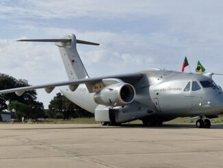 The first Portuguese KC-390 after its landing at Beja air base. (Photo: Portuguese Air Force)