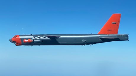 First Air-to-Air Images Of The B-52H In Distinctive ‘Test Orange’ Paint Scheme Released