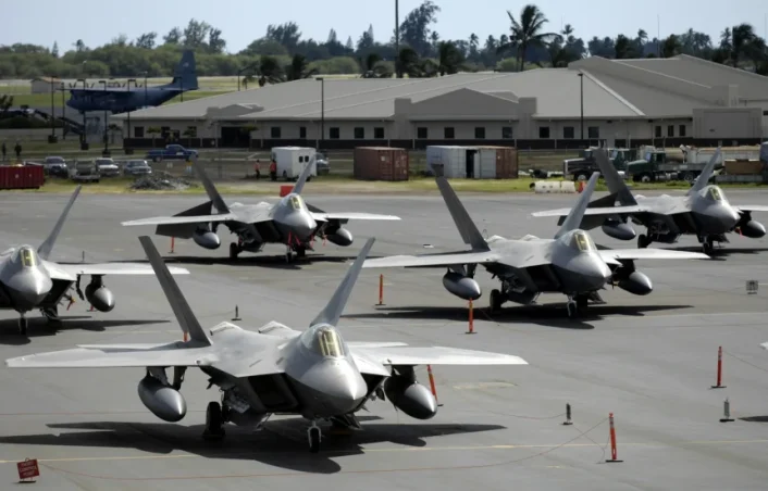 F-22 Raptors on the flight line at Hickam Air Force Base