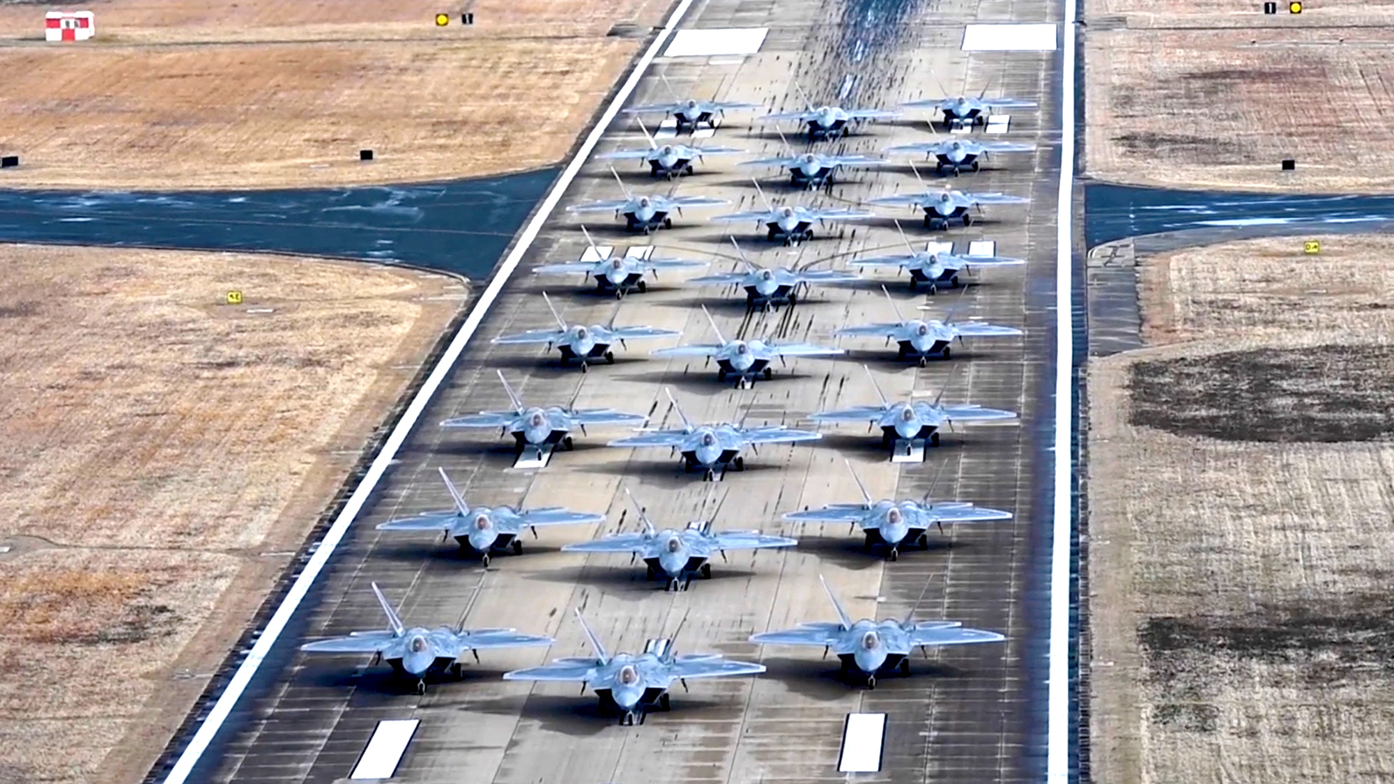 Two Dozen F-22 Raptors Take Part In ‘Elephant Walk’ At Langley AFB