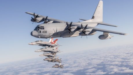 USMC F/A-18s, F-35s and KC-130J Fly Together for Project Legacy Off San Diego