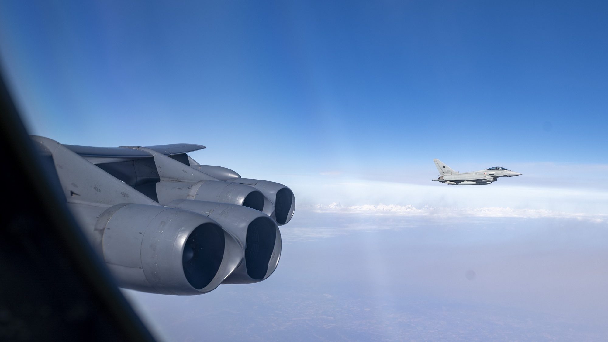 U.S. B-52H Bombers Integrate with Italian Eurofighters During Rare Training CAS Mission