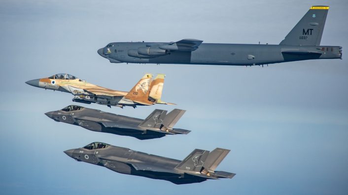B-52H and Israeli F-35I and F-15I
