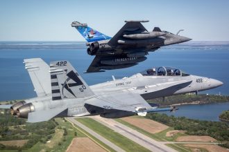Rafale refuels F/A-18
