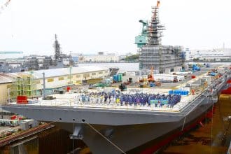 JS Izumo’s new rectangular flight deck