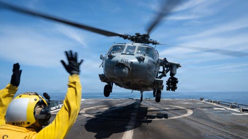 MH-60S and AH-64 destroy Iranian boats